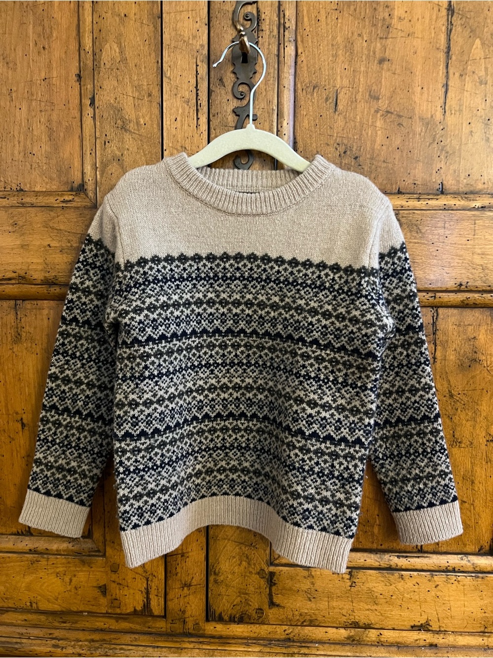 Kids Wool Cream and Black Patterned Fair Isle Sweater 4Y